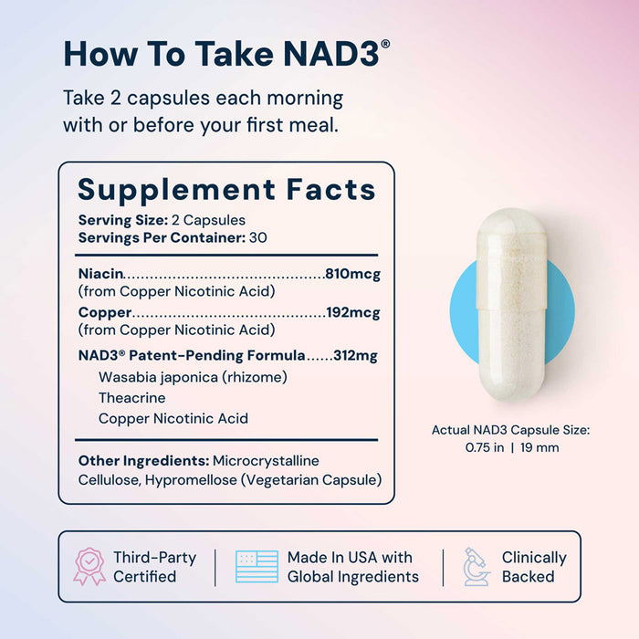 NAD3® 60 • Un suplemento dietético totalmente natural NAD+ Booster® (suministro para 1 mes) 
